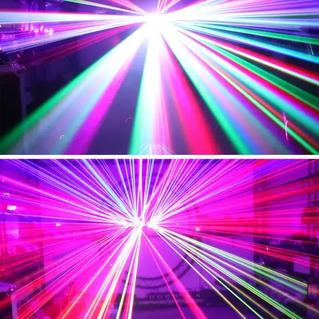 6 Lens Full Color RGB 3 in 1 DMX512 Control 6 Eyes Laser Beam Light LED Stage Laser Light RGB 7 COLOR Beam Laser Light DMX DJ Party Club Bar Show Stage Lighting