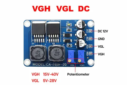 CA-869K-20 VGH VGL DC Power Module | 12V Input | VGH 15V–40V / VGL 5V–28V LCD Panel Supply Board