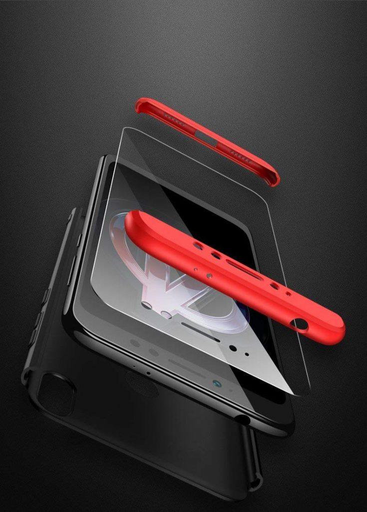 3 IN 1 DETACHABLE ANTI-SCRATCH PC HARD CASE 360° FULL BODY SHOCKPROOF PROTECTION BACK CASE COVER FOR REALME 2 BLACK & RED