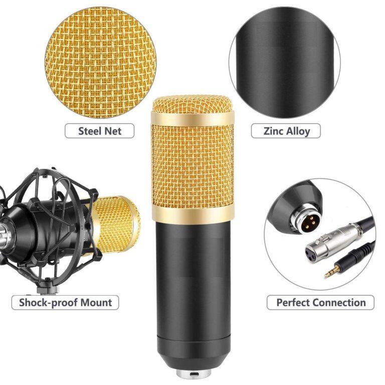 COMBO OF BM 800 PROFESSIONAL CONDENSER MICROPHONE WITH 3.5 MM AUDIO JACK CONVERTER FOR MOBILE, COMPUTER AND MICROPHONE STAND MIC SOUND STUDIO RECORDING DYNAMIC (BLACK)