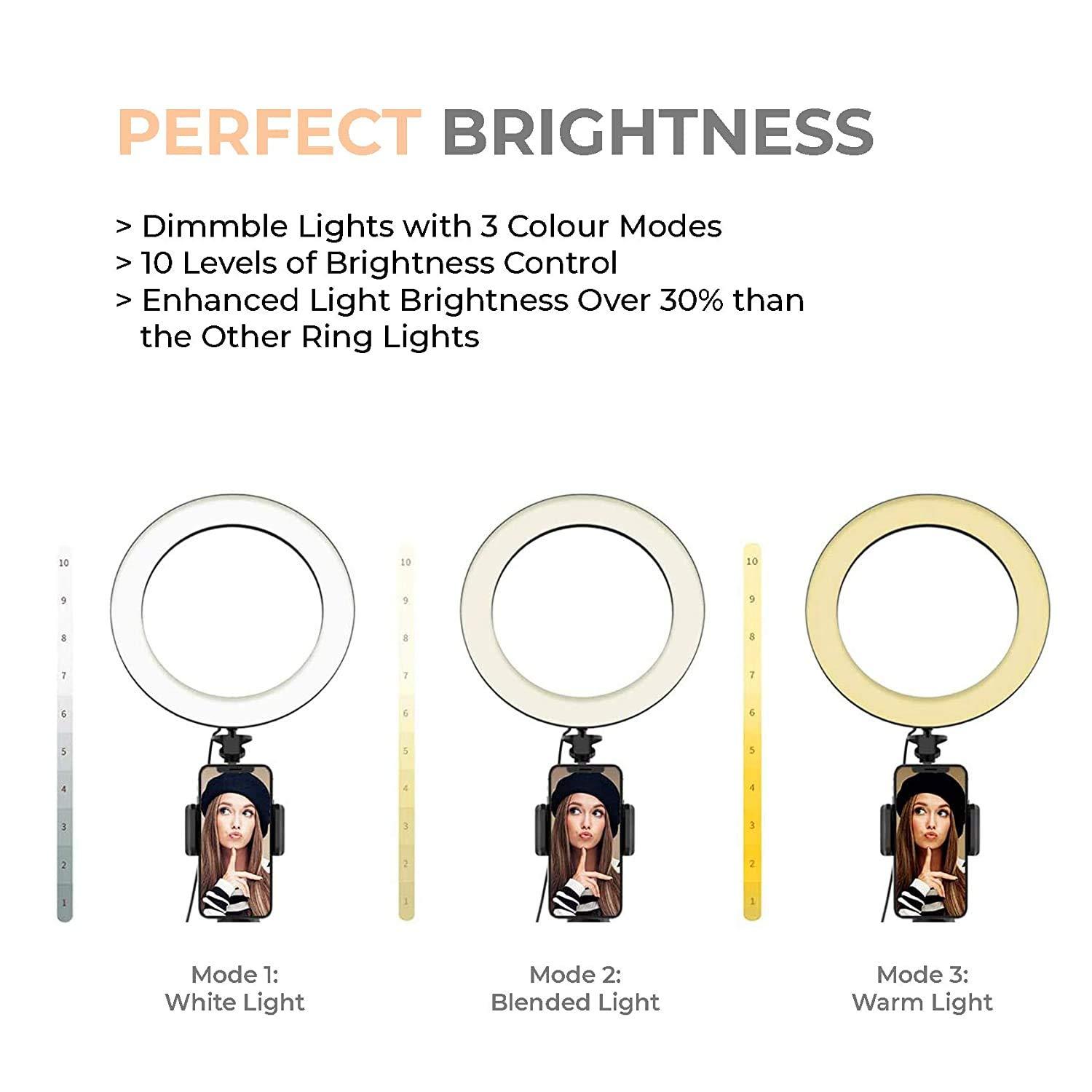 10″ PORTABLE LED RING LIGHT WITH 3 COLOR MODES DIMMABLE LIGHTING | FOR YOUTUBE | PHOTO-SHOOT | VIDEO SHOOT | LIVE STREAM | MAKEUP & VLOGGING | COMPATIBLE WITH IPHONE/ANDROID PHONES & CAMERAS